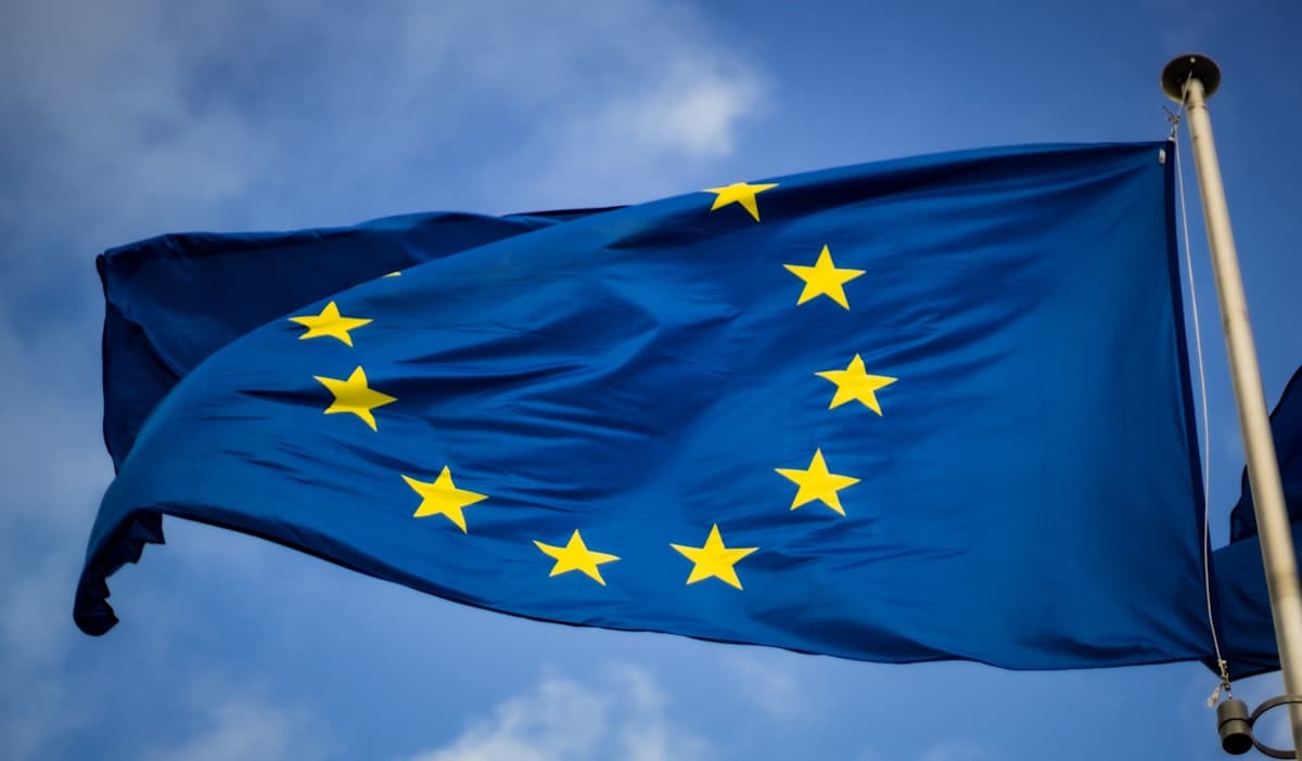 European Union flags in front of the Berlaymont building of the European Commission in Brussels
