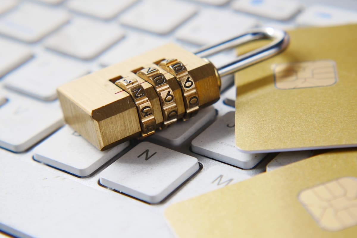 Digital lock over data and circuit background representing privacy and security in artificial intelligence