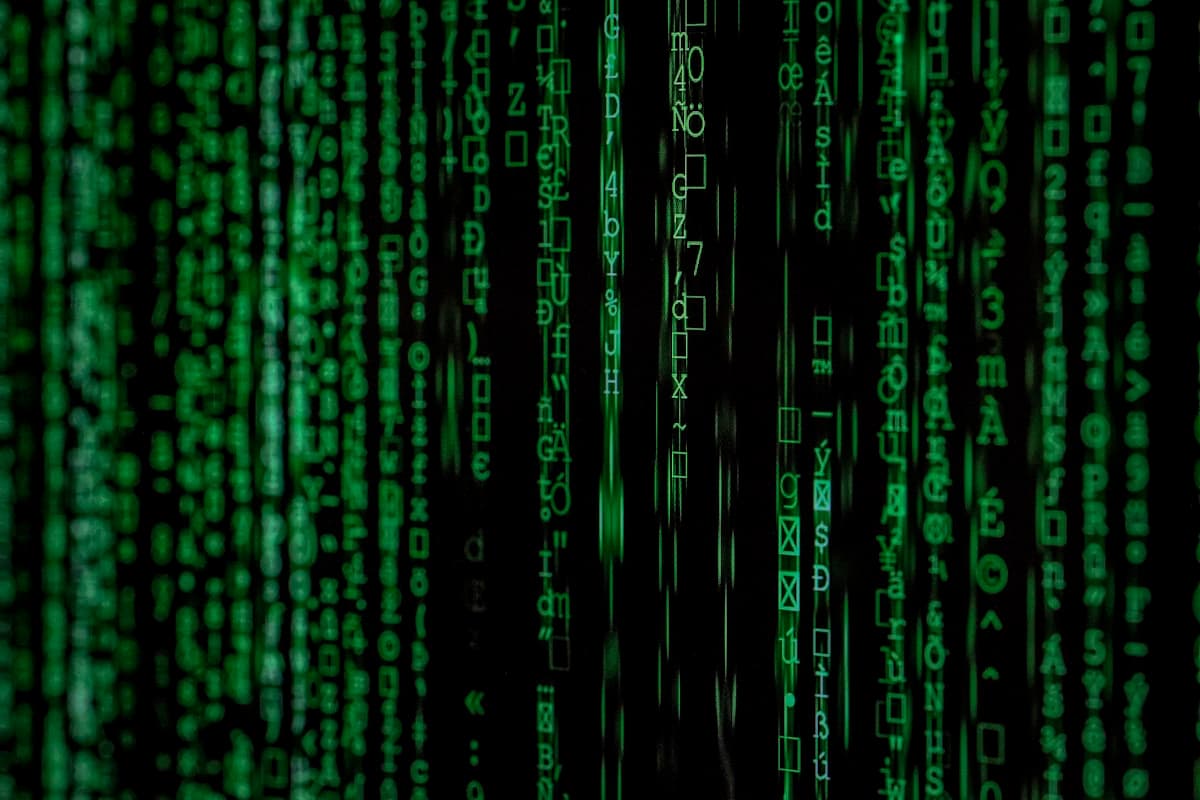 Green binary code in digital matrix - concept of security and privacy in artificial intelligence