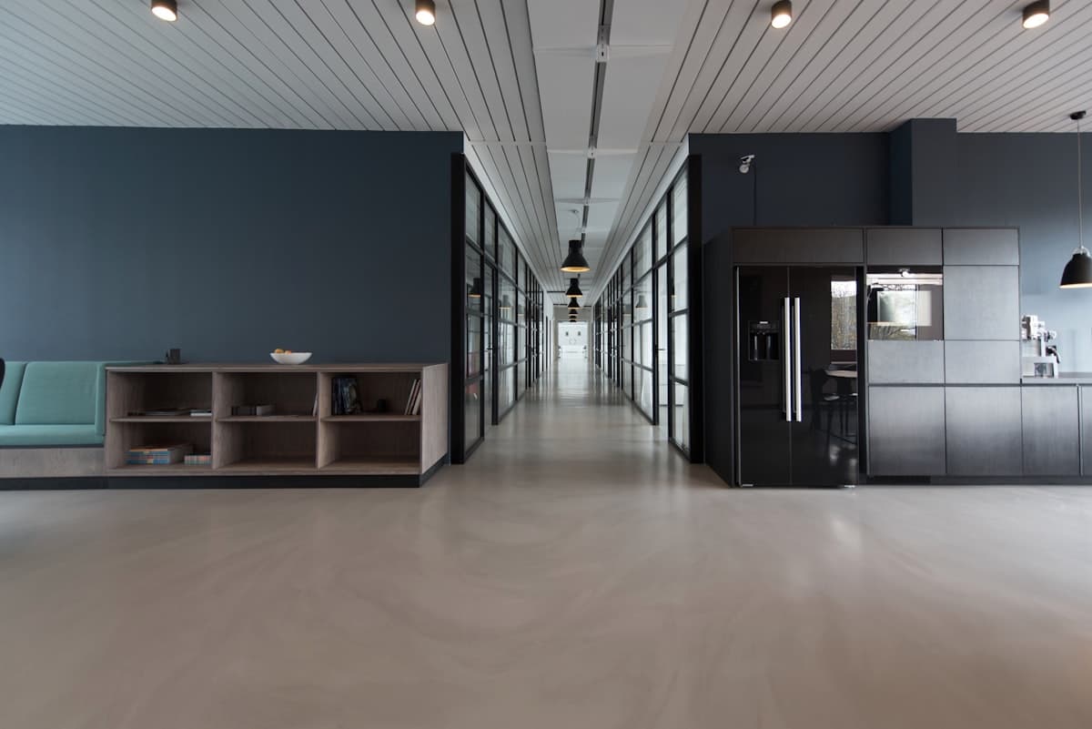 Modern corporate offices with natural light representing Microsoft's business environment
