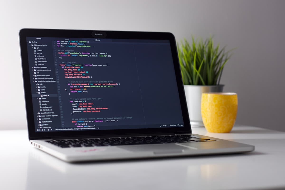 Laptop with productivity workspace setup