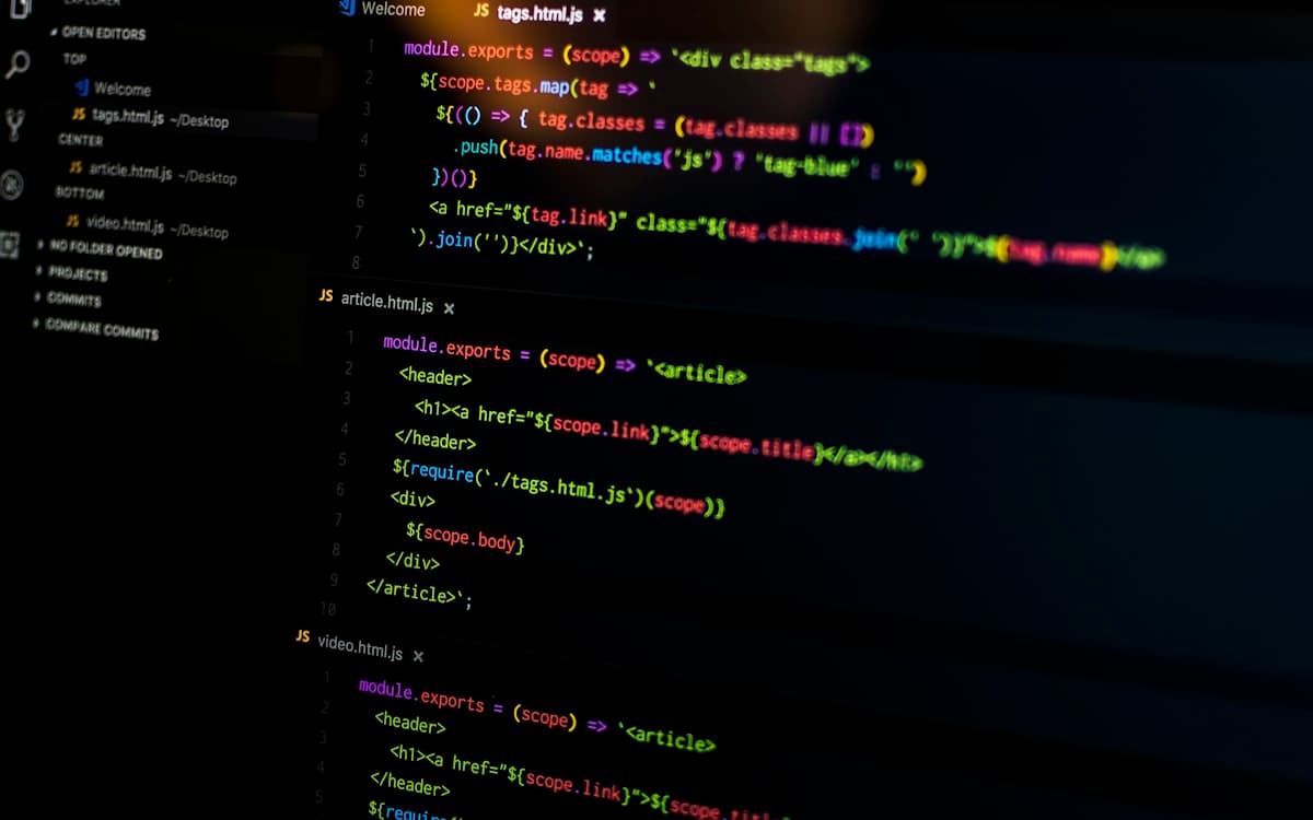 Computer monitor displaying source code with programming lines in a development environment